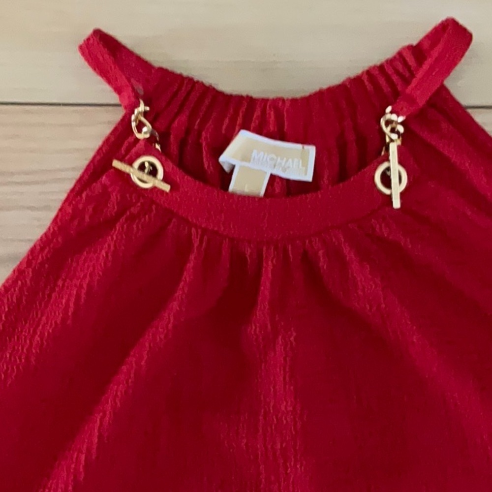 NWOT Michael Kors Red Sleeveless Top with Gold Accents. Size L. - Picture 2 of 2
